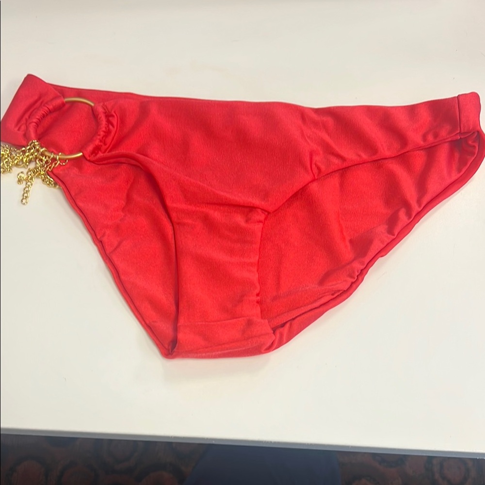 NWT Bellissima Red Bikini Bottom Gold Accent medium spandex blend